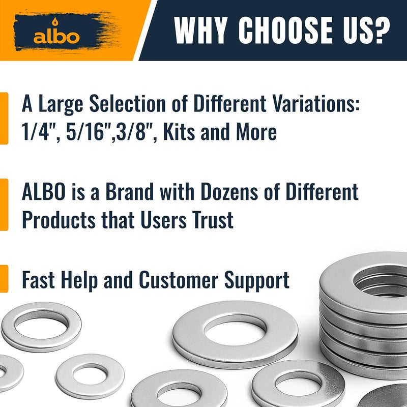 ALBO 250 Pcs Metric Stainless Steel Fender Flat Washers for Screws and Bolts, 304 Stainless Steel Hardware Fasteners - Image 5
